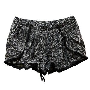 Mossimo Supply Co Paisley Print Fringe Hem Rayon Shorts Black Grey Large